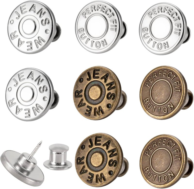 ZENGLU 8 Sets of 17 mm Pants Button Jean Buttons Pins for Loose Jeans, Adjustable Button for Jeans, Reusable and Adjustable Metal Pants Button Tightener - Image 1